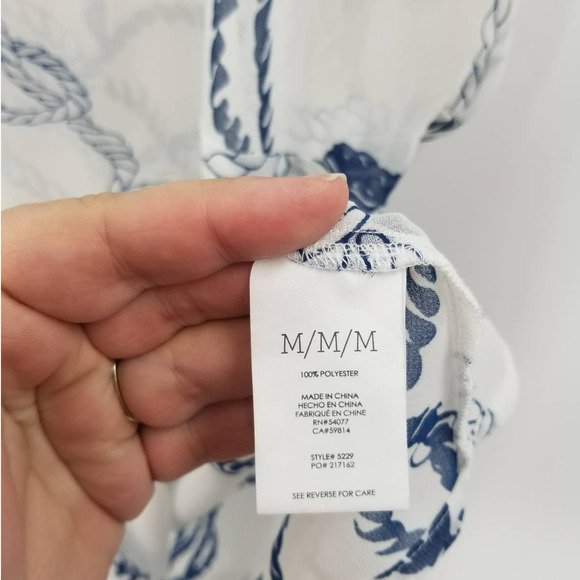 Cabi Blouse Size M Collared Short Sleeve Button Down Shirt Boating Print White - Picture 6 of 9